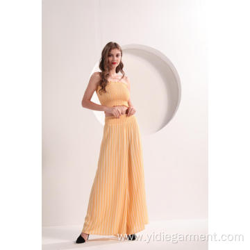 Women's Yellow Strip Wide Leg Pants